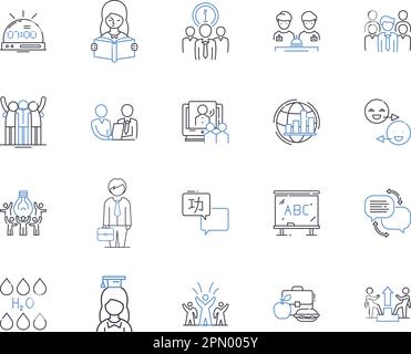 Traching and learning outline icons collection. Teaching, Learning, Education, Instruction, Curriculum, Assessment, Methodology vector and Stock Vector