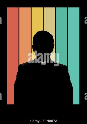A Catholic priest is seen standing in front of multi-colored stripes in a vector image about the clergy in the Catholic  Church. Stock Vector