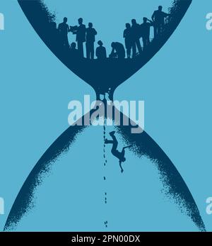 Time is running out--That is the theme of this image of people in an hourglass. This is a vector illustration. Stock Vector