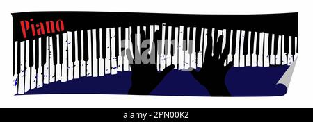 Hands play on a grunge keyboard in a vector image that is a painting. Stock Vector