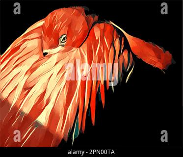 A pink Florida flamingo sleeps with beak tucked under a wing in a vector illustration. Stock Vector