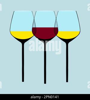 Red and white wine are seen in long stem wine glasses in this vector illustration. Stock Vector