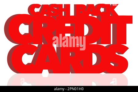 The words cash back credit cards are seen in big red block lettering in this 3-d illustration. Stock Vector