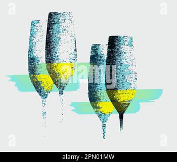 Here is an abstract painting of wine in stemware. Stock Vector