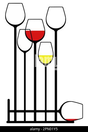 Graphic design is used to picture tall stemware glasses containing wine in a vector illustration. Stock Vector