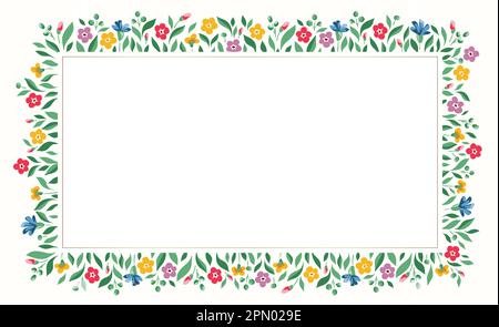 Bright Chintz Romantic Meadow Wildflowers Vector Rectangular Frame Stock Vector