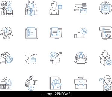 Data Analytics outline icons collection. Data, Analytics, Science, Insight, Processing, Modeling, Visualization vector and illustration concept set Stock Vector