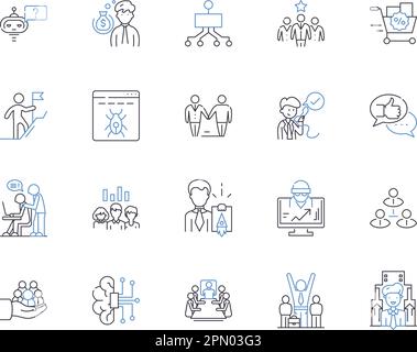 Career management outline icons collection. Career, Management, Planning, Goals, Opportunities, Growth, Advancement vector and illustration concept Stock Vector