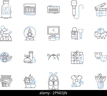 Creative professions outline icons collection. Artist, Photographer, Designer, Architect, Writer, Singer, Sculptor vector and illustration concept set Stock Vector