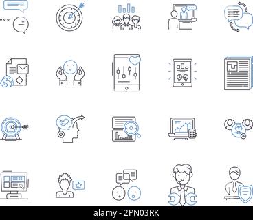 Search engine marketing outline icons collection. Search, engine, marketing, SEO, PPC, SEM, AdWords vector and illustration concept set. optimization Stock Vector
