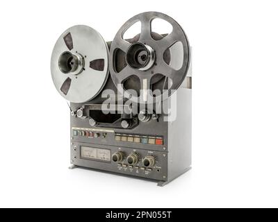 3D rendering of vintage reel-to-reel tape recorder on white Stock Photo