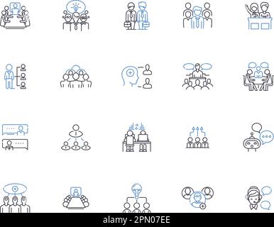 Team outline icons collection. Crew, Unit, Squad, Group, Collective, Club, Alliance vector and illustration concept set. Alliance, Cohort, Federation Stock Vector