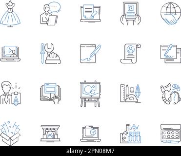 Freelancing outline icons collection. Freelance, Jobs, Contractor, Self-Employment, Gigs, Solopreneur, Outsourcing vector and illustration concept set Stock Vector