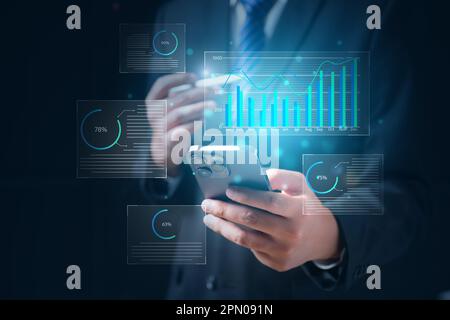document paper on smartphone screen. Virtual screen document icon showing on smartphone Stock Photo