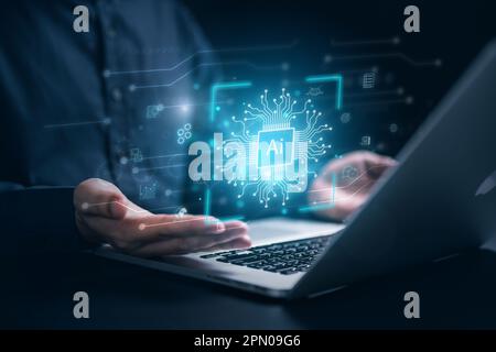 Human life with Artificial Intelligence, Data in computer technology Stock Photo