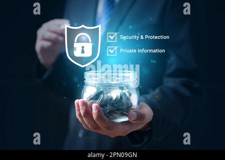 User with privacy security and encryption, Cybersecurity concept Stock Photo