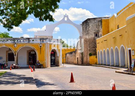 The arch next to the monastery in the historic, yellow city of Izamal, Yucatan, Mexico. Stock Photo