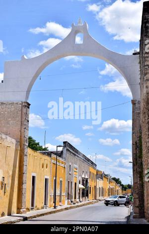 The arch next to the monastery in the yellow city of Izamal, Yucatan, Mexico. Stock Photo
