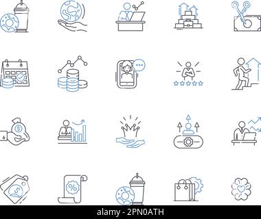 Key account management outline icons collection. Key, Account, Management, Retention, Strategies, Engagement, Core vector and illustration concept set Stock Vector