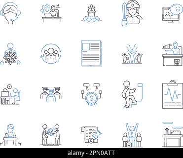 Employee productivity outline icons collection. Employee, productivity, efficiency, output, performance, advancement, promotion vector and Stock Vector