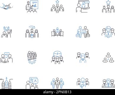 Team outline icons collection. Crew, Unit, Squad, Group, Collective, Club, Alliance vector and illustration concept set. Alliance, Cohort, Federation Stock Vector