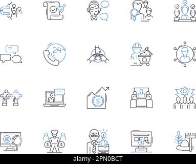 Employee productivity outline icons collection. Employee, productivity, efficiency, output, performance, advancement, promotion vector and Stock Vector