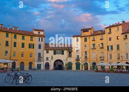 Lucca, Anfiteatro Square at dusk, Piazza Dell'anfiteatro, Tuscany, Italy Stock Photo