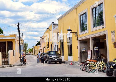 A side street leading away from the monastery in Izamal, Yucatan, Mexico. Stock Photo