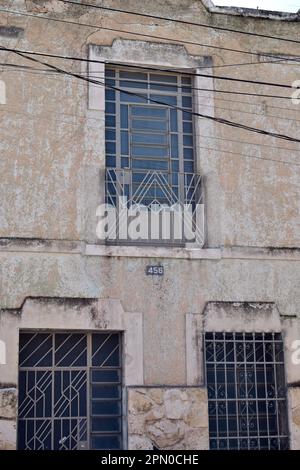 Beautiful window details in a historic building in Merida, Yucatan, Mexico. Stock Photo