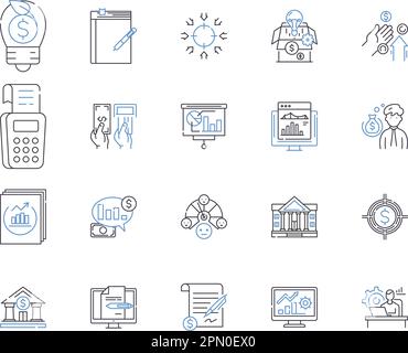 Private Equity outline icons collection. Private, Equity, Investment, Capital, Buyout, Funds, Firms vector and illustration concept set. Investing Stock Vector