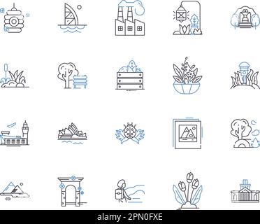 City parks outline icons collection. Urban, Parks, Outdoor, Public, Trails, Gardens, Recreation vector and illustration concept set. Playgrounds Stock Vector