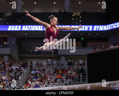 Oklahoma gymnast Faith Torrez competes during an NCAA gymnastics meet ...