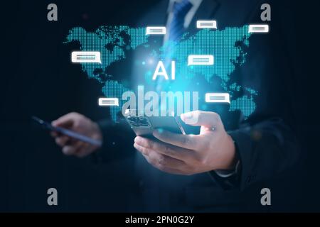 Human life with Artificial Intelligence, Data in computer technology Stock Photo