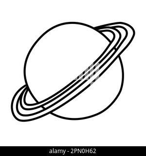 Abstract planet sphere with rings, doodle style flat vector outline illustration for kids coloring book Stock Vector