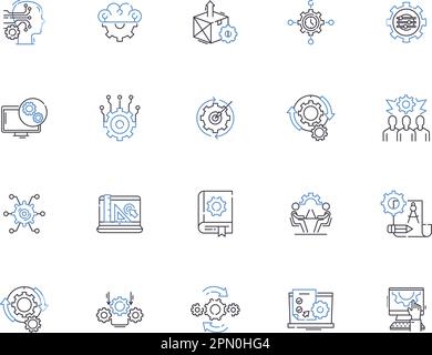 Settings outline icons collection. Options, Configuration, Parameters, Preference, Customize, Adjustment, Regulate vector and illustration concept set Stock Vector
