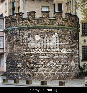 the almost 2000 year old roemer tower in the old town of cologne, decorated with mosaics Stock Photo