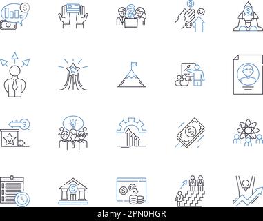 Work effectiveness outline icons collection. Efficiency, Productivity, Accuracy, Quality, Output, Proficiency, Competency vector and illustration Stock Vector