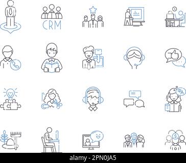 Employee labor outline icons collection. Employees, Labor, Employment, Working, Staff, Wage, Contract vector and illustration concept set. Jobs Stock Vector
