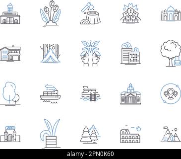 City parks outline icons collection. Urban, Parks, Outdoor, Public, Trails, Gardens, Recreation vector and illustration concept set. Playgrounds Stock Vector