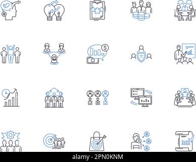 Management concept outline icons collection. Management, Concept, Planning, Leadership, Organizing, Control, Decision-Making vector and illustration Stock Vector