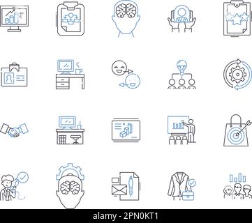 Business coworking outline icons collection. Co-working, Business, Office, Shared, Networking, Space, Collaboration vector and illustration concept Stock Vector
