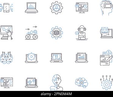 Automation tech outline icons collection. Automation, Technology, Robotics, AI, Machine Learning, Automated, Coding vector and illustration concept Stock Vector
