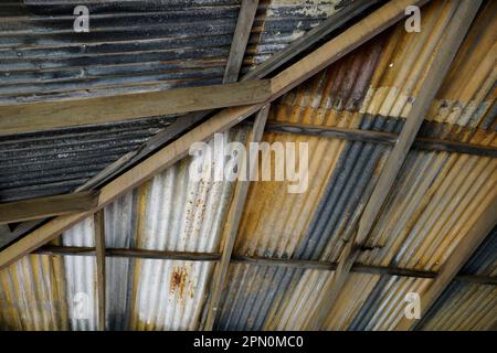 old rusty roofing iron looking upward to the ceiling Stock Photo