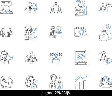 Leadership skills outline icons collection. seperateLeadership, Skills, Persuasion, Assertiveness, Communication, Motivation, Decision-Making vector Stock Vector