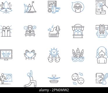 Leisure and wellness trips outline icons collection. Leisure, Wellness, Trips, Relaxation, Vacation, Health, Rejuvenation vector and illustration Stock Vector