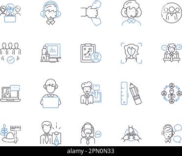 Empoyee workflow outline icons collection. Employee, Workflow, Management, Process, Automation, System, Time vector and illustration concept set. Job Stock Vector