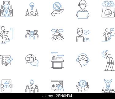 Employee life outline icons collection. Worker, Job, Joblessness, Salary, Benefits, Performance, Motivation vector and illustration concept set Stock Vector
