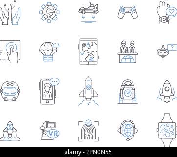 High tech and science outline icons collection. Tech, Science, High-Tech, Artificial, Intelligence, Robotics, Computer vector and illustration concept Stock Vector