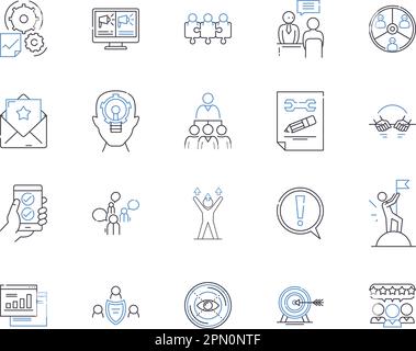 Corporation work outline icons collection. Corporate, work, management, business, organization, company, structure vector and illustration concept set Stock Vector