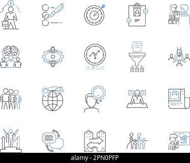 Corporation work outline icons collection. Corporate, work, management, business, organization, company, structure vector and illustration concept set Stock Vector